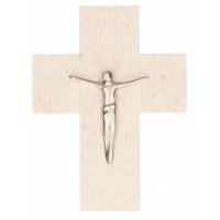 Croix murale Pierre naturelle 7.5 x 12 cm Corps en métal