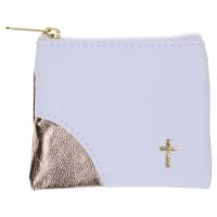 Rozenkranszakje Leder - 10 X 8 cm - Wit-Goud 