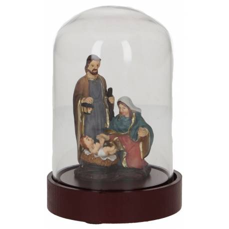 Heilige Familie (5,5 cm x H8 cm) glazen stolp van 15 cm 