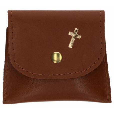 Rozenkranszakje Leder - 8 X 7 cm - Bruin 
