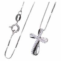 Kruisje Zilver met Zirkonen 20 mm + Ketting 