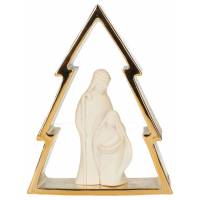 Nativité en résine blanche dans un sapin doré (12x16 cm)