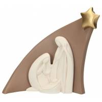 Nativité en résine blanche avec décor brun (12x13 cm)