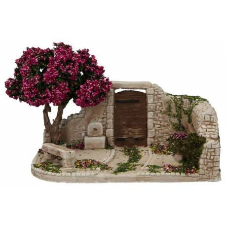Décor pour santons de Provence Jardin avec porte et arbre lilas