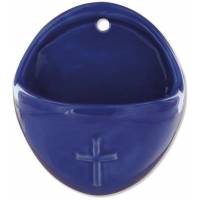 Wijwatervat Keramiek 8.5 X 10 Cm Blauw glanzend Kruisje 