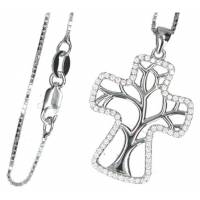 Kruisje x mm zilver met zirkonen en ketting 