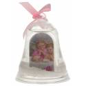 Cloche - Boule de neige - 2 anges et enfant - Rose