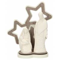 Nativité en résine blanche avec décor étoiles 14 cm