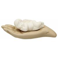 Liggende Hand + slapende baby engel 12 x 4 cm beige 