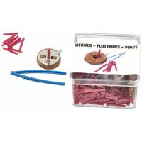 Doosje met parafine wiekjes + 2 dobbers + tang 