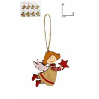 Décoration de Noël en bois Ange à suspendre de 6 cm (8 modèles)