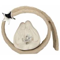 Nativité en résine blanche avec décor arrière beige 15 cm