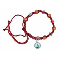 Armband op koord Houten kralen - Kruisje email + med. - Kl. ass. 