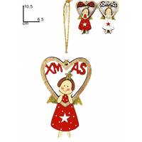 Décoration de Noël en bois Ange à suspendre de 11 cm (2 modèles)