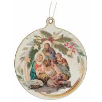 Décoration de Noël en bois en forme ronde - crèche de Noël