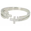 Bague en argent deux croix avec strass