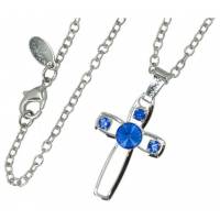 Pendentif croix avec strass bleu + Chaine 50 Cm 