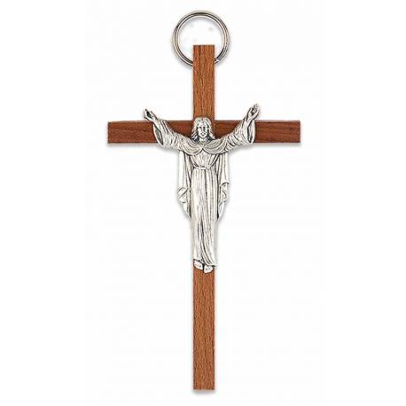 Croix murale 13X7cm Bois marron Christ ressuscité