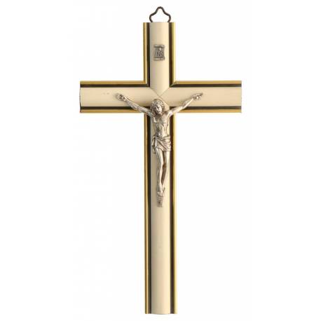 Croix Murale - 25 cm - Bois Bombé Blanc