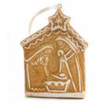 Décoration de Noël en résine imitation "pain d'épice" avec nativité de 9 cm