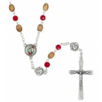 Chapelet Ste Rita Bois d'olivier + gr. rouge + pater rose