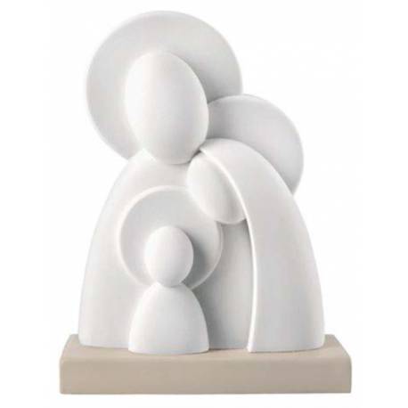 Kerststal in witte hars op een beige basis 13,5 cm 
