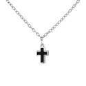 Chaine en argent rhodié avec croix émaillée noire