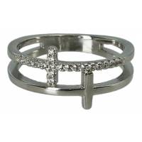 Bague zircon croix double