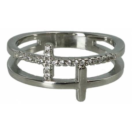 Bague zircon croix double
