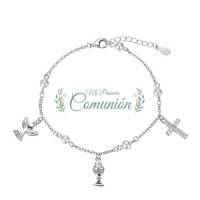 Bracelet en argent rhodié avec perles, ange et croix