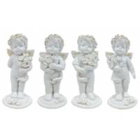 Ange blanc et or avec fleurs 6.5 cm 4 / set