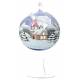 Boule de Noël bleue en verre sur pied + bougie - village enneigé