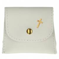 Rozenkranszakje Leder - 8 X 7 cm - Wit 