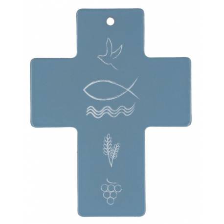 Croix Murale avec symboles chrétiens 11 x 8.5 cm metal