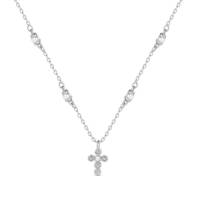Chaîne avec perles en argent rhodié et croix avec zircons