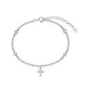 Gerhodineerd zilveren armband met kruis en zirkonia's 