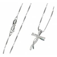 Kruisje ?? mm zilver met zirkonen en ketting 45cm 