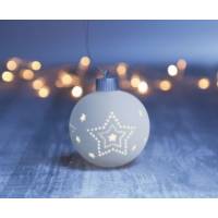Boule De Noel + Led A Suspendre Porcelaine Diam 08 Cm
