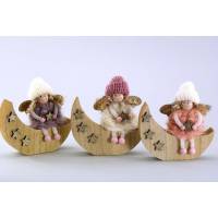 Ange en laine sur étoile en bois 11cm 3/ass.