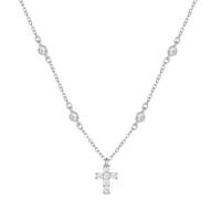 Gerhodineerd zilveren ketting met kruis en zirkonia's 