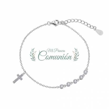 Gerhodineerd zilveren armband met kruis en zirkonia's 