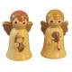 2 gedraaide houten engelen Geel 7 cm - Hoorn + viool 