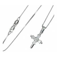 Kruisje 17 mm zilver met zirkonen en ketting 