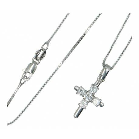 Kruisje 17 mm zilver met zirkonen en ketting 
