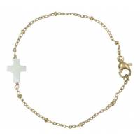 Verguld stalen armband met parelmoer kruis 