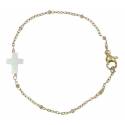Verguld stalen armband met parelmoer kruis 