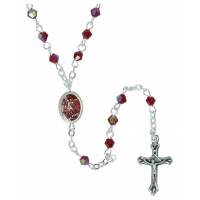 Chapelet semi-cristal rouge Coeur St Michel émail rouge
