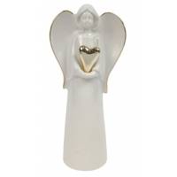 Engel 22 cm met goud hart - porselein 