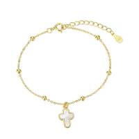 Bracelet en plaqué or avec croix en nacre