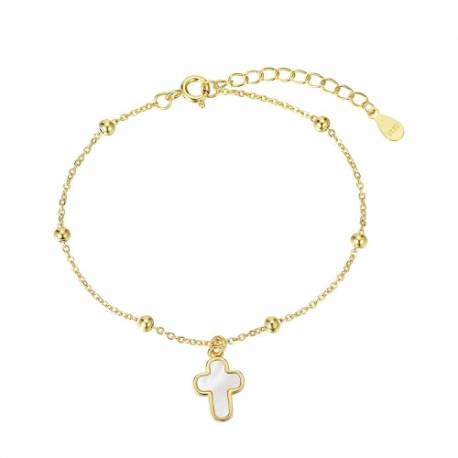 Bracelet en plaqué or avec croix en nacre